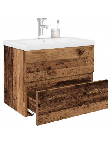 Meuble lavabo avec bassin et robinet intégrés vieux bois