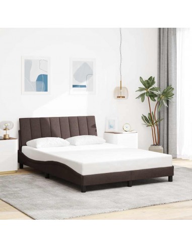 Cadre de lit sans matelas marron foncé 140x200 cm tissu