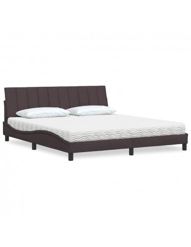 Lit avec matelas marron foncé 180x200 cm tissu