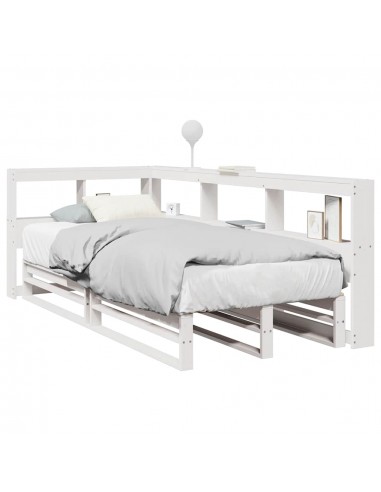 Lit bibliothèque sans matelas blanc 100x200 cm bois pin massif