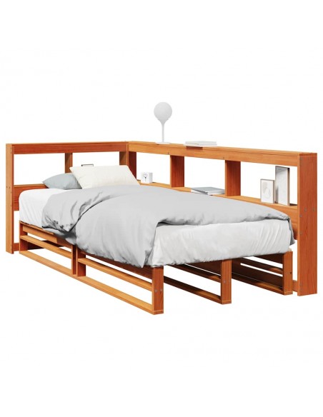 Lit bibliothèque sans matelas cire marron 75x190 cm pin massif