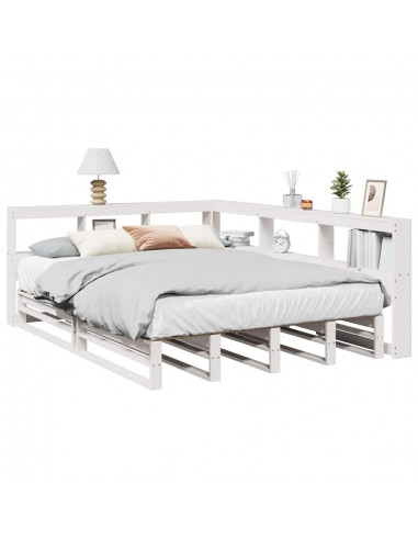 Lit bibliothèque sans matelas blanc 140x190 cm bois pin massif