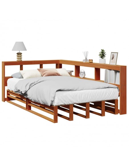 Lit bibliothèque sans matelas cire marron 120x190cm pin massif