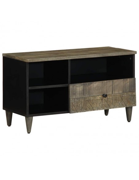 Meuble TV noir 80x33x46 cm bois massif de manguier