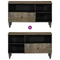 Meuble TV noir 80x33x46 cm bois massif de manguier