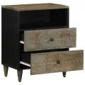 Table de chevet gris clair 50x33x60 cm bois de manguier massif