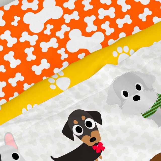 Jeu de draps HappyFriday Mr Fox Dogs Multicouleur Lit 1 persone 2 Piè