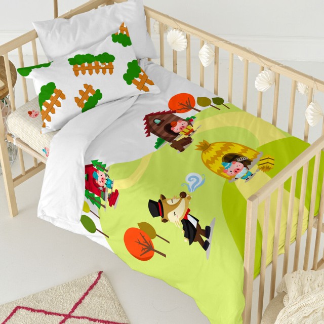 Duvet cover set HappyFriday Mr Fox Piggys Multicolour Baby Crib 2 Piec