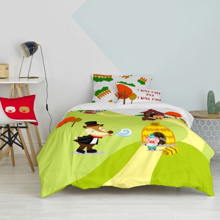 Duvet cover set HappyFriday Mr Fox Piggys Multicolour Single 2 Pieces