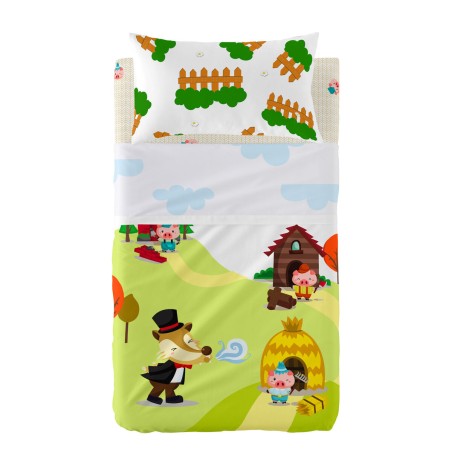 Jeu de draps HappyFriday Mr Fox Piggys Multicouleur Lit de bébé 2 Pi
