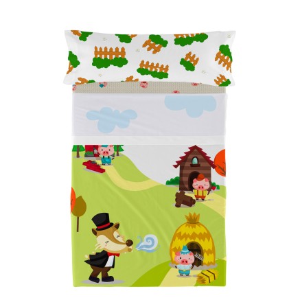 Jeu de draps HappyFriday Mr Fox Piggys Multicouleur Lit 1 persone 2 Pi