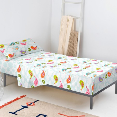 Juego de Sábanas HappyFriday Mr Fox Little Birds Multicolor Cama de 1