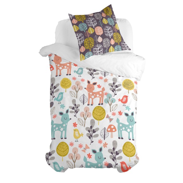 Set di copripiumino HappyFriday Moshi Moshi Woodland Multicolore Singo