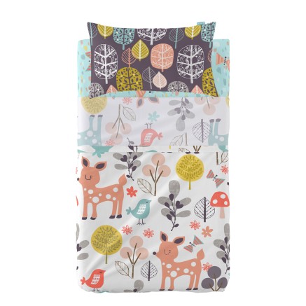 Jeu de draps HappyFriday Moshi Moshi Woodland Multicouleur Lit de béb