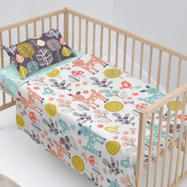 Set di Lenzuola HappyFriday Moshi Moshi Woodland Multicolore Culla Neo