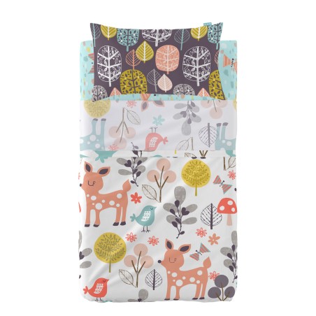 Set di Lenzuola HappyFriday Moshi Moshi Woodland Multicolore Culla Neo