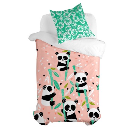 Juego de funda nórdica HappyFriday Moshi Moshi Panda Garden Rosa Cama