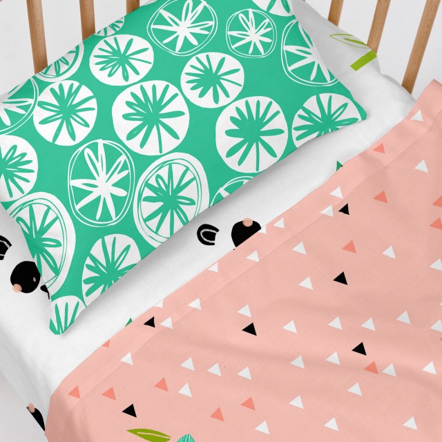 Set beddengoed HappyFriday Moshi Moshi Panda garden Roze Wieg voor bab