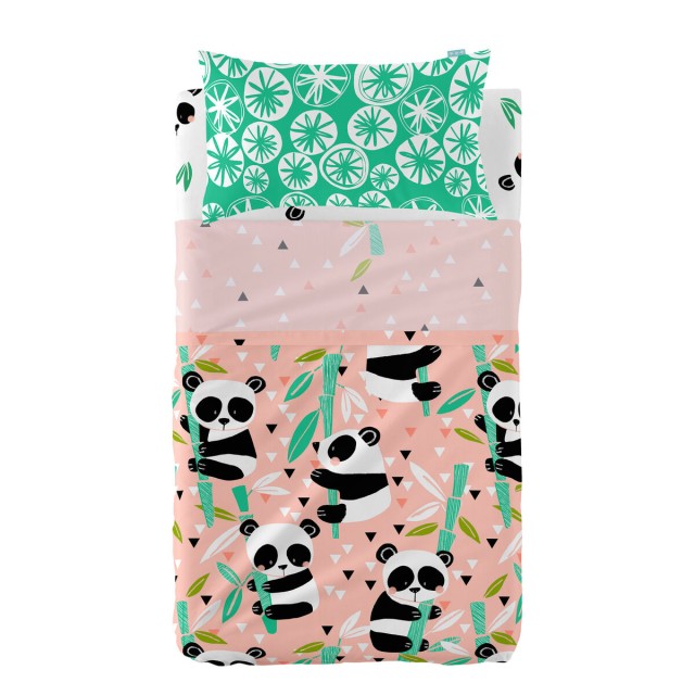 Set di Lenzuola HappyFriday Moshi Moshi Panda garden Rosa Culla Neonat