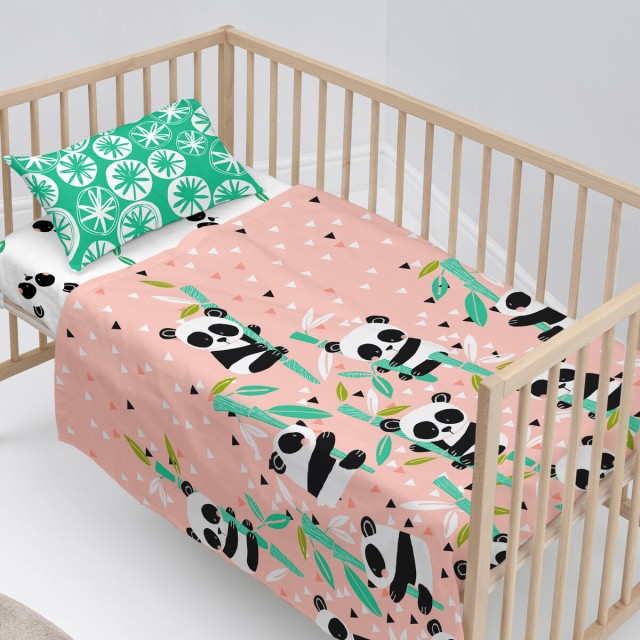 Bettwäsche-Set HappyFriday Moshi Moshi Panda garden Rosa Babybettchen