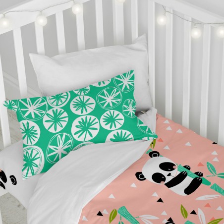 Duvet cover set HappyFriday Moshi Moshi Panda Garden Pink Baby Crib 2