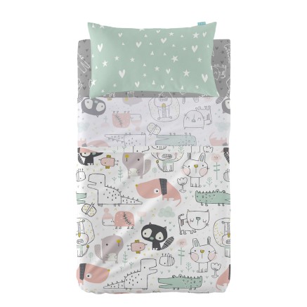 Jeu de draps HappyFriday Moshi Moshi Best buddies Multicouleur Lit de
