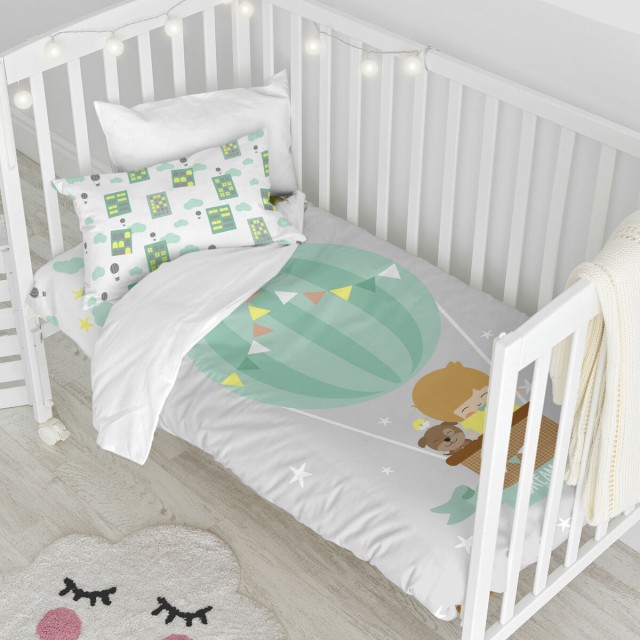 Duvet cover set HappyFriday Happynois Air Balloon Multicolour Baby Cri