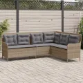 Canapé de jardin avec coussins forme de L beige résine tressée