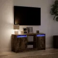 Meuble TV avec LED chêne fumé 100x34x50 cm bois d'ingénierie