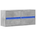 Meuble TV mural avec lumières LED gris béton 100x31x45 cm