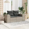 Canapé de jardin 2 places et coussins gris clair résine tressée