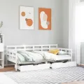 Lit de jour et tiroirs sans matelas blanc 90x190 cm bois massif