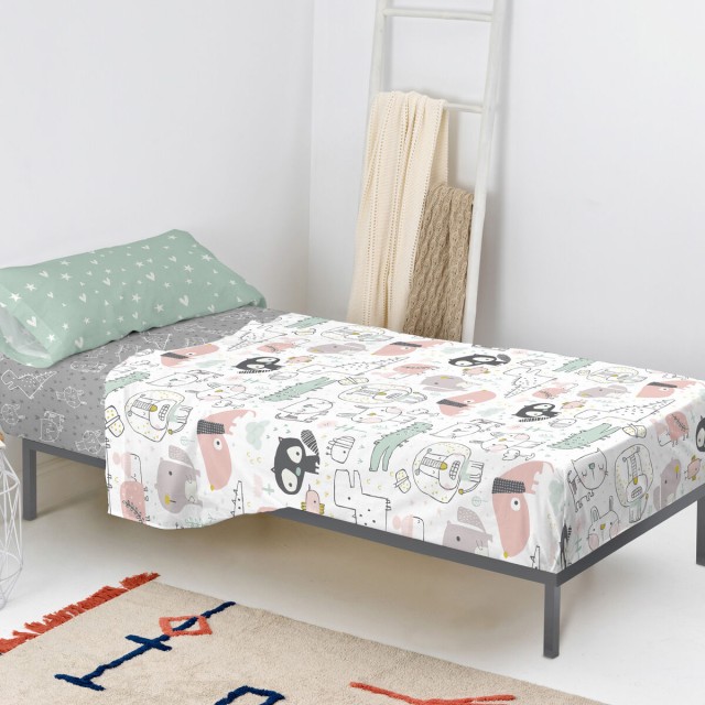 Jeu de draps HappyFriday Best buddies Multicouleur Lit 1 persone 2 Pi