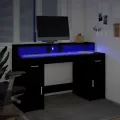 Bureau avec lumières LED noir 140x55x91 cm bois d'ingénierie