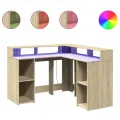 Bureau avec lumières LED chêne sonoma bois d'ingénierie
