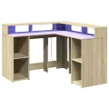 Bureau avec lumières LED chêne sonoma bois d'ingénierie