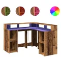 Bureau avec lumières LED vieux bois bois d'ingénierie