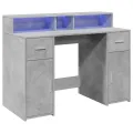 Bureau et lumières LED gris béton 120x55x91cm bois d'ingénierie