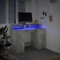 Bureau et lumières LED gris béton 120x55x91cm bois d'ingénierie