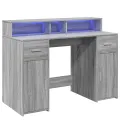 Bureau et lumières LED sonoma gris 120x55x91cm bois ingénierie