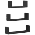 Étagères murales 3 pcs noir bois d'ingénierie