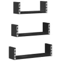Étagères murales 3 pcs noir bois d'ingénierie