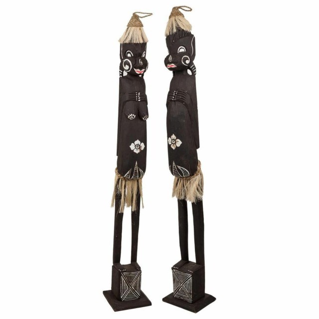 Set of Figures Alexandra House Living Brown Wood Ethnic 11 x 100 x 11