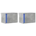 Tables de chevet murales avec lumières LED 2 pcs gris béton