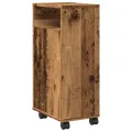 Meuble étroit de salle de bain à roulettes vieux bois