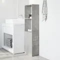 Armoire de salle de bain étroite avec roulettes gris béton
