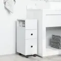 Meuble étroit de salle de bain à roulettes blanc