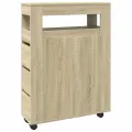 Meuble étroit de salle de bain à roulettes chêne sonoma