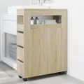Meuble étroit de salle de bain à roulettes chêne sonoma