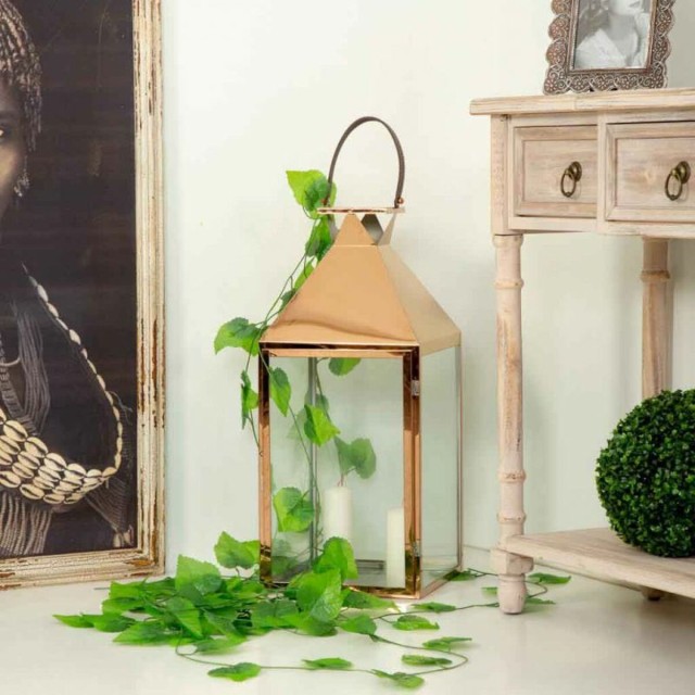 Lanterne Alexandra House Living Cuivre verre Acier inoxydable 28 x 66